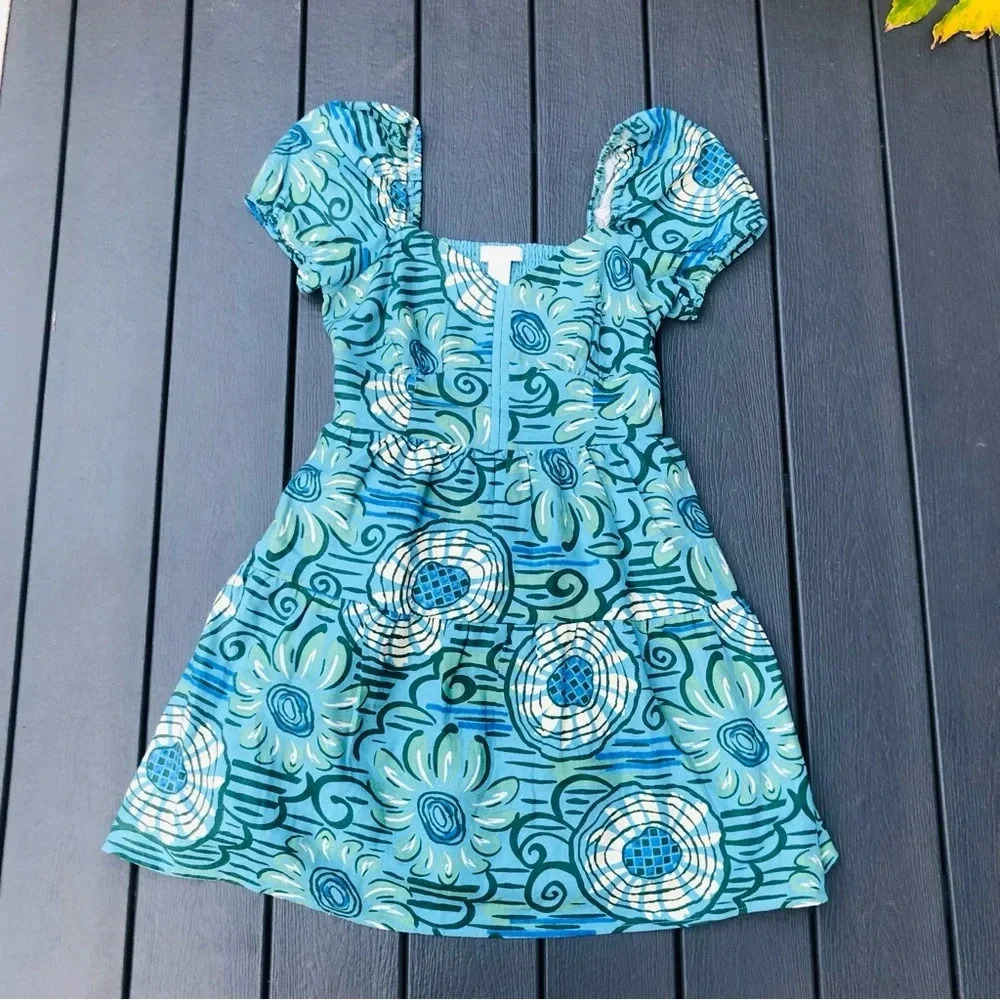 House of Harlow Babydoll Mini Dress Size Small Blue Linen Retro Puff Sleeve NWOT - Picture 6 of 10